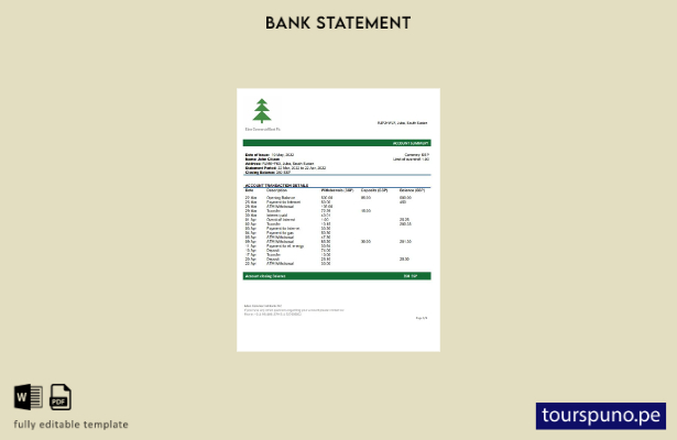 listo para imprimir plantilla de word   extracto bancario comercial de Sudán del